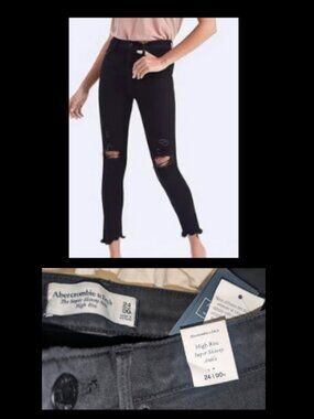 NWT Abercrombie & Fitch High Rise Super Skinny Ankle Distressed Jeans Jrs 24 00R